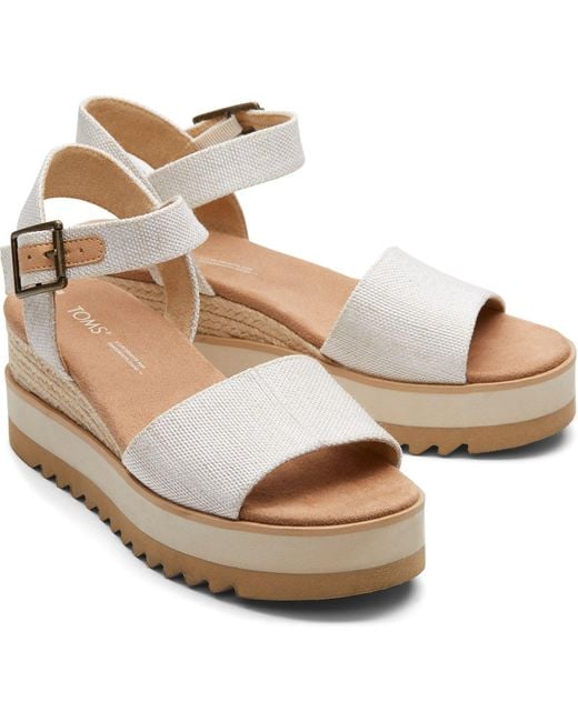TOMS Metallic Diana Canvas Platforms Wedge Sandals