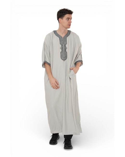 Thobez Gray Charcoal Moroccan Thobe Robe Eid Djellaba Gandoura Jubba- Hm65 for men