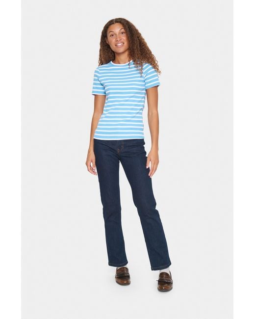 Saint Tropez T-shirt Regular Fit All Aboard White Stripe White Blue