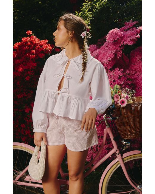 Boohoo Purple Plus Lilac Seersucker Stripe Drawstring Waist Shorts