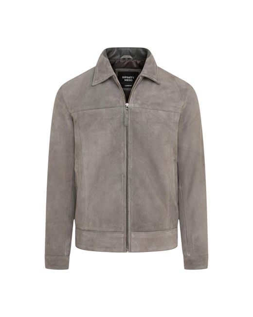 Infinity Leather Gray Stone Goat Suede Harrington Biker Jacket for men