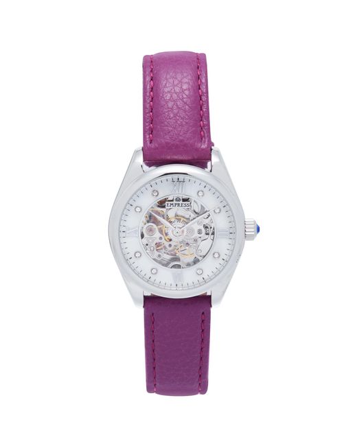 Empress Purple Magnolia Automatic Mop Skeleton Dial Leather-Band Watch