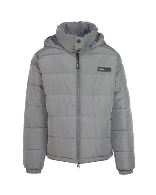 Philipp Plein Bold Back Logo Gepolsterte Stahlgraue Jacke in Gray für Herren