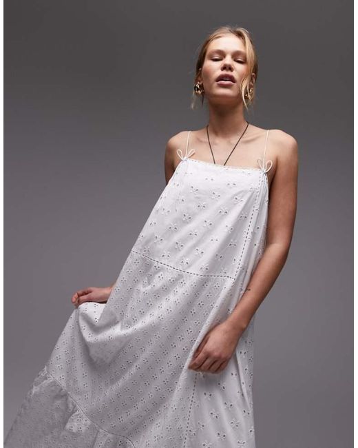 TOPSHOP Gray Broderie Trapeze Midi Dress