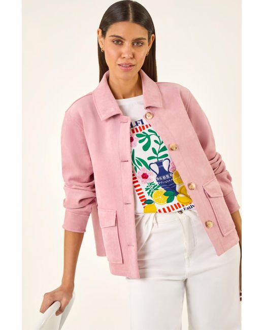 Roman Pink Suedette Button Jacket