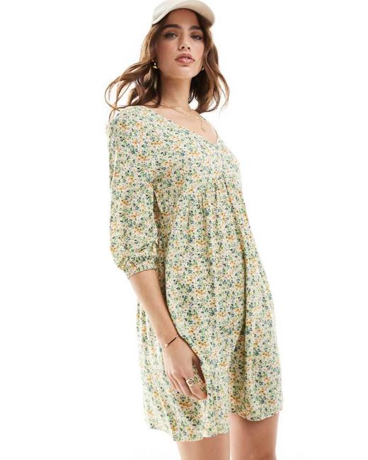 Jdy Green V Neck Mini Smock Dress
