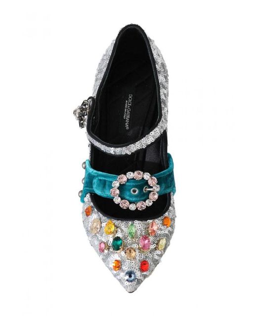 Dolce & Gabbana Multicolor Elegant- Crystal Mary Janes Pumps Silk