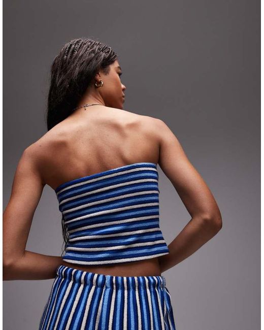 TOPSHOP Blue Towelling Stripe Bandeau Co-Ord