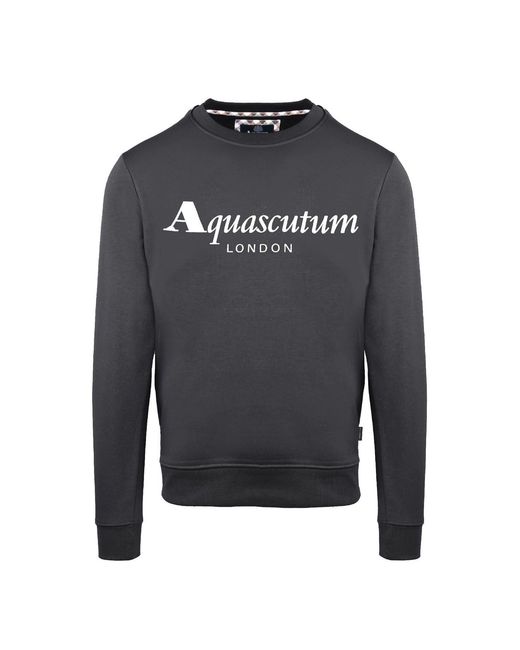 Aquascutum Gray Lacoste Lettering Crew Neck Ribbed Collar Sweatshirt for men