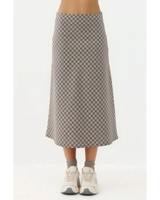 Hiccup Gray Midi A-Form Fit Plaid Skirt With Zipper