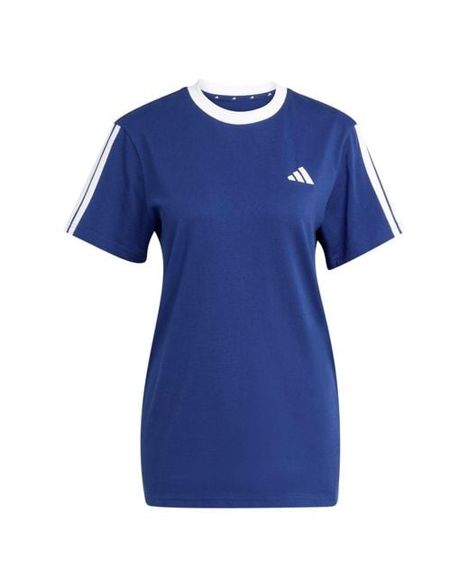 Adidas Blue Essentials 3 Stripe T-Shirt