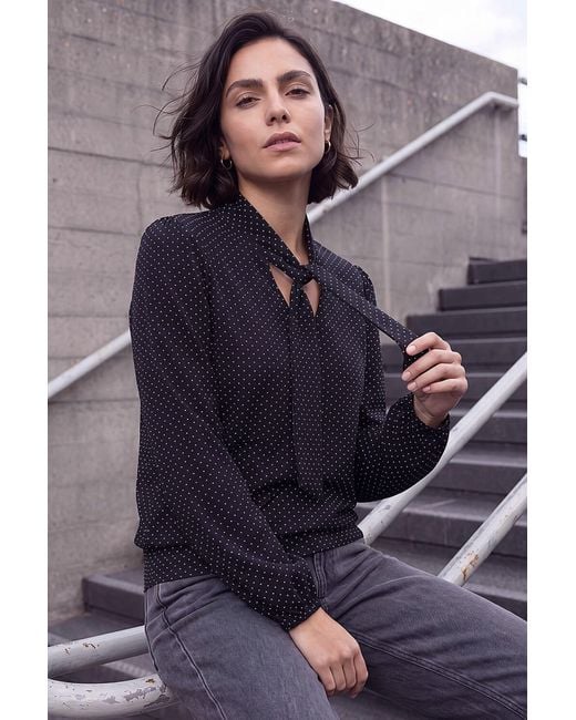 Roman Blue Tie Neck Polka Dot Top