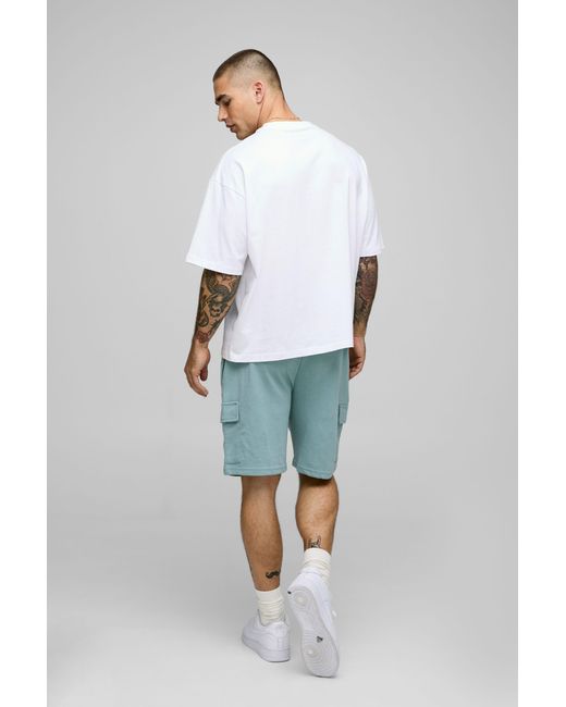 BoohooMAN Blue Relaxed Fit Interlock Cargo Shorts for men
