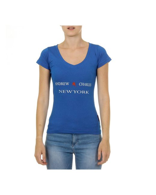Andrew Charles by Andy Hilfiger Blue T-Shirt Short Sleeves V-Neck Tapiwa