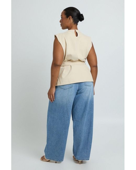 Boohoo Blue Plus Cotton Twill High Neck Wrap Top