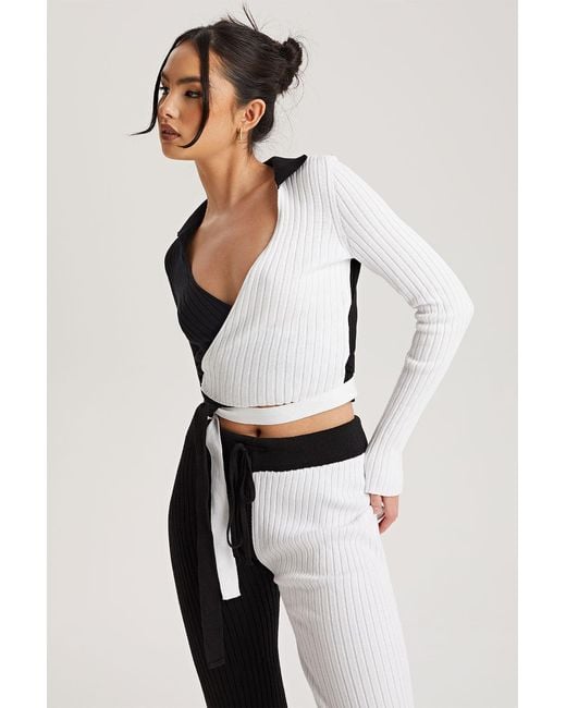 Urban Bliss White Colour Block Collar Wrap Ribbed Ballerin