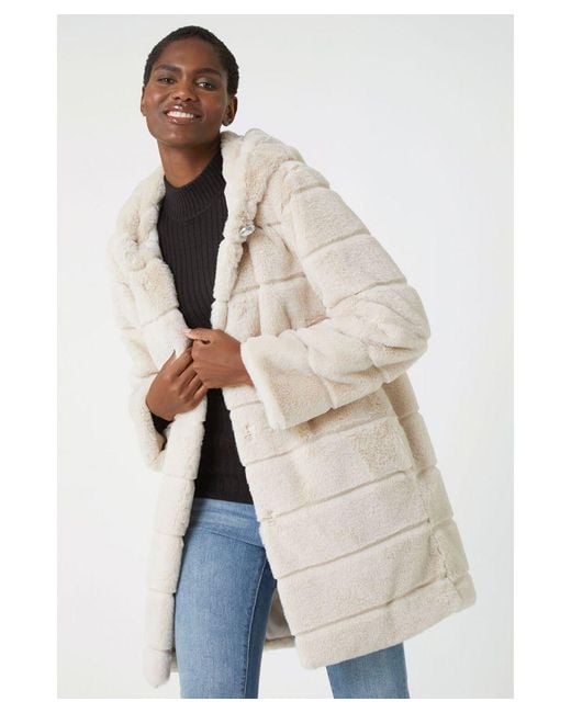 Roman White Faux Fur Hooded Longline Coat