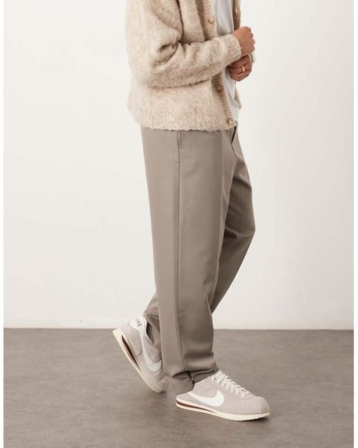 ASOS Natural Pull On Smart Wide Leg Trousers With Hem Poppers for men