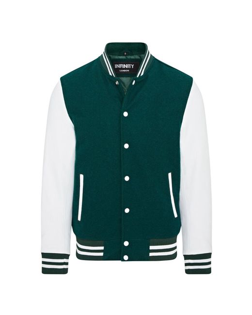 Infinity Leather Green Letterman Baseball Wool Varsity Bomber Jacket for men