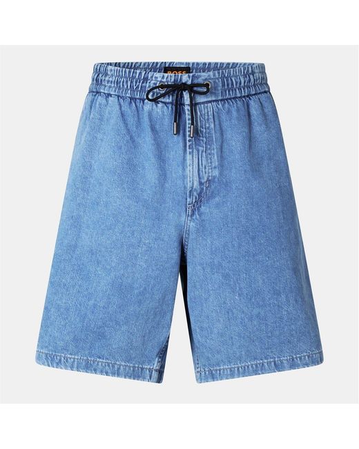 Boss Blue Denim Bermuda Shorts With Metal Drawcord for men