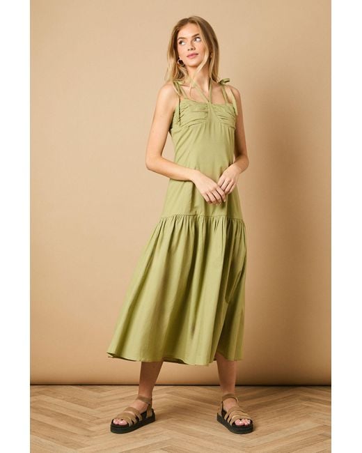 Oasis Green Cup Detial Halterneck Drop Hem Midaxi Dress