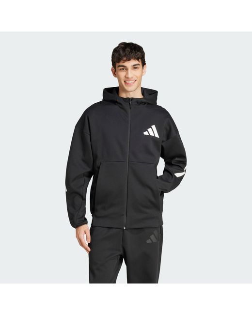 Adidas Black Z.N.E. Full-Zip Hooded Track Jacket for men