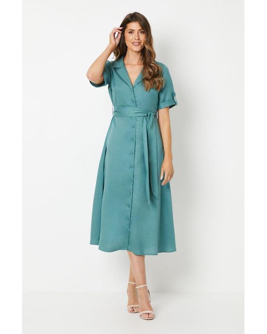 Wallis Blue Tencel Waisted Midi Shirt Dress