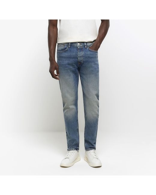 River Island Blue Slim Fit Jeans Pluto Cotton for men