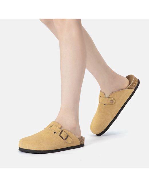 EVER AU Brown Pintail Leather Comfort Clog Sandals