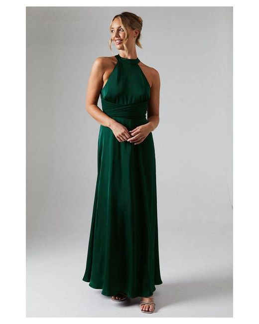 Coast Green Wrap Waist Detail Satin Halter Neck Bridesmaids Dress