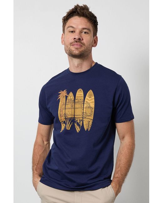 MAINE Blue Surf & Camper Printed T-Shirt Cotton for men