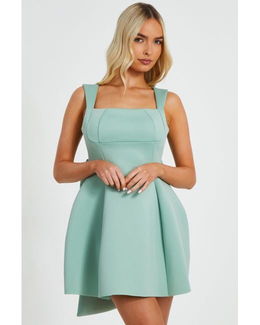 Quiz Sage Bow Skater Dress in Green | Lyst UK