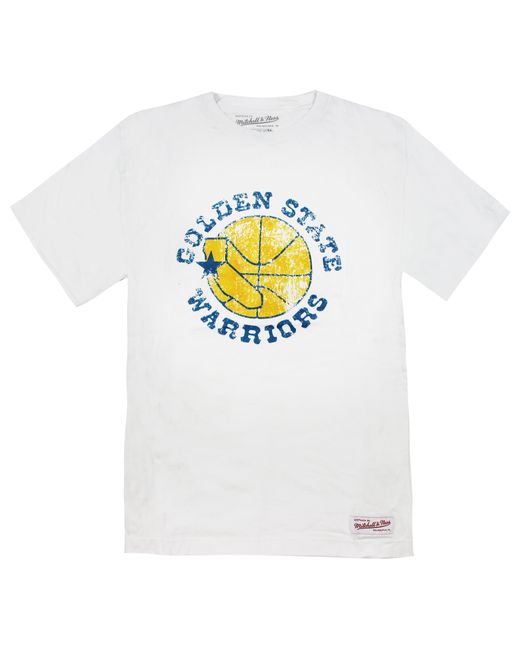 Mitchell & Ness White Golden State Warriors Distressed Logo T-Shirt for men