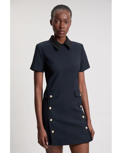 Karen Millen Blue Pinstripe Collared Mini Dress