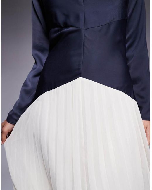 ASOS Blue Colour Block Dropped Waist Pleated Skirt Maxi Dress