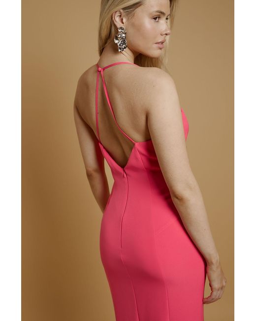 Oasis Red Lace Godet Crepe Maxi Dress