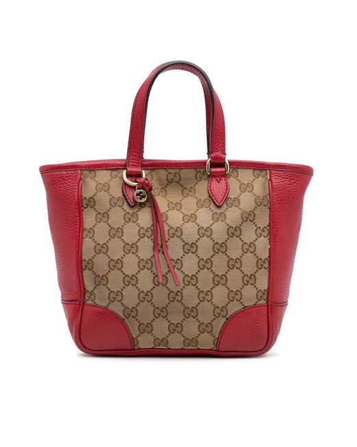 Gucci Red Vintage GG Canvas Bree Satchel Brown Canvas