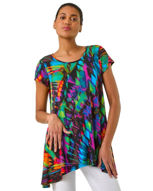 Roman Black Abstract Print Hanky Hem Tunic