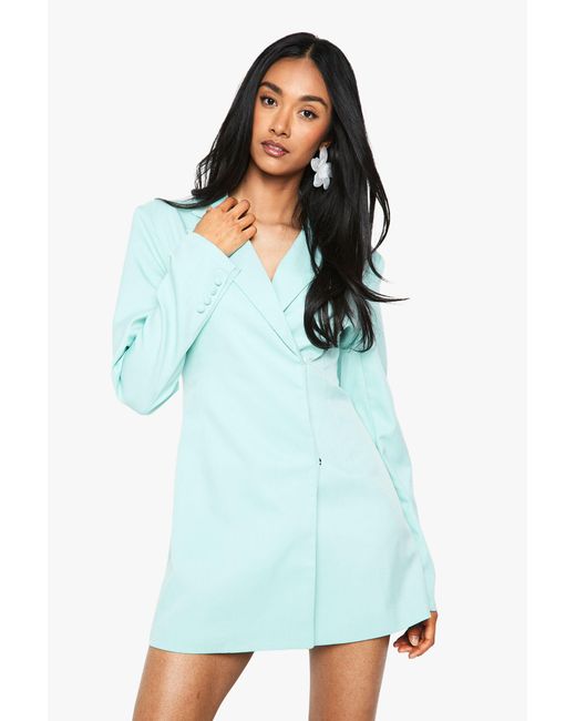 Boohoo Blue Structured Oversized Wrap Over Blazer Dress