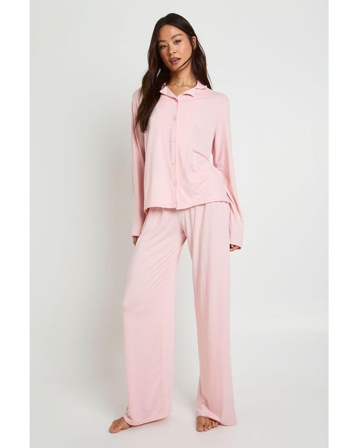 Boohoo Pink Tall Long Sleeve Shirt & Trousers Pyjama Set