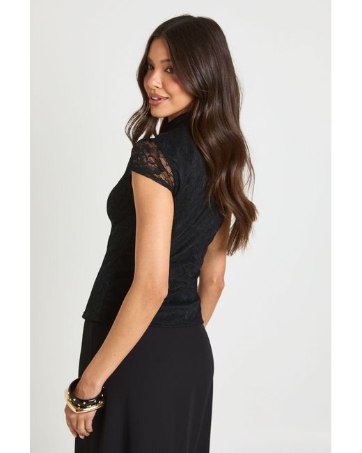 Boohoo Black Lace Keyhole Cap Sleeve Top