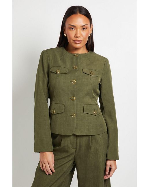 PRINCIPLES Green Utility Collarless Textured Jacket