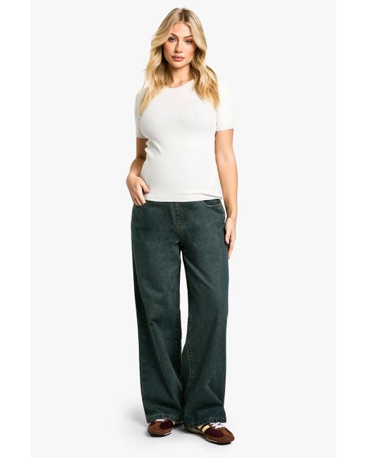 Boohoo Blue Maternity Over The Bump Wide Leg Jeans