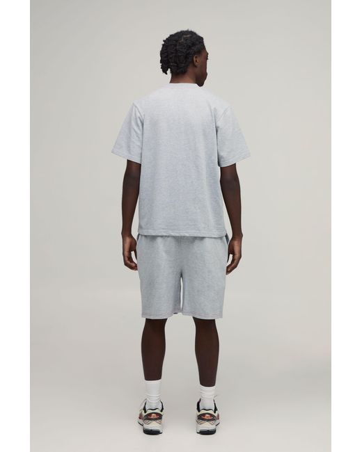 BoohooMAN Gray Regular Loopback Contrast Stitch Embroidered T-Shirt And Fit Short Set for men