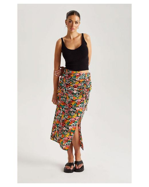 Urban Bliss White Floral Ruched Midi Skirt