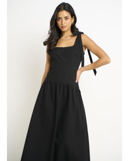 Gini London Black Linen Mix Drop Waist Midi Dress