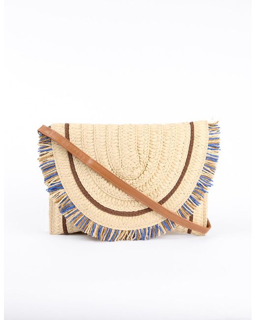 Blue Vanilla Natural Woven Fringe Detail Clutch Bag With Attachable Strap