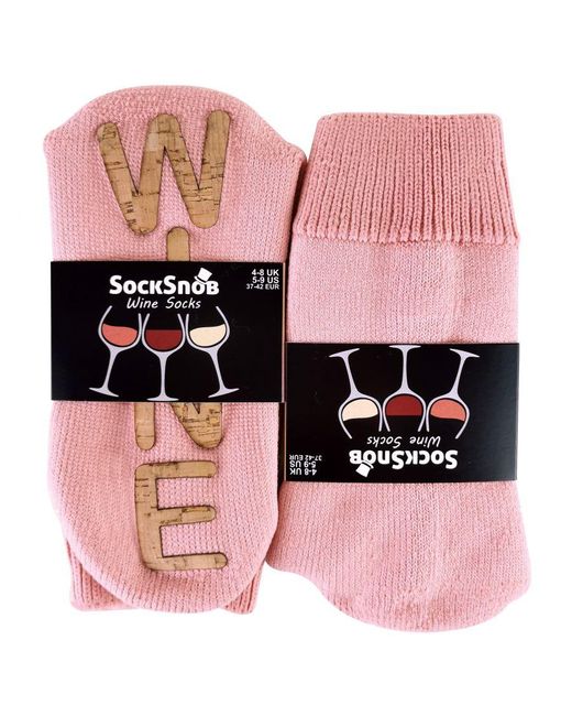 Sock Snob Pink Ladies Thick Thermal Fleece Lined Novelty Wine Soft Slipper Socks