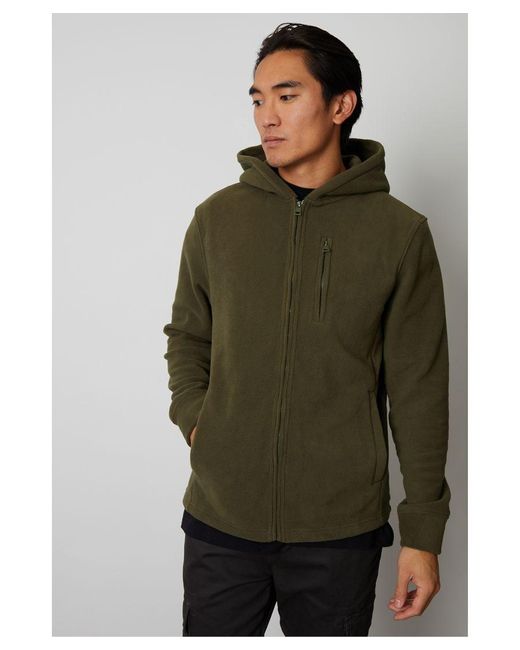 Threadbare Green 'Rueben' Micro Fleece Zip Through Hoodie for men