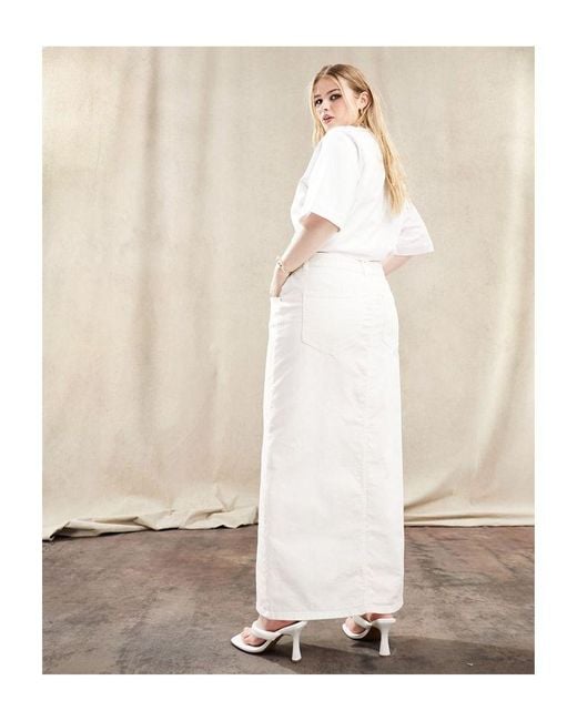 ASOS Natural Design Denim Midi Skirt With Split Hem